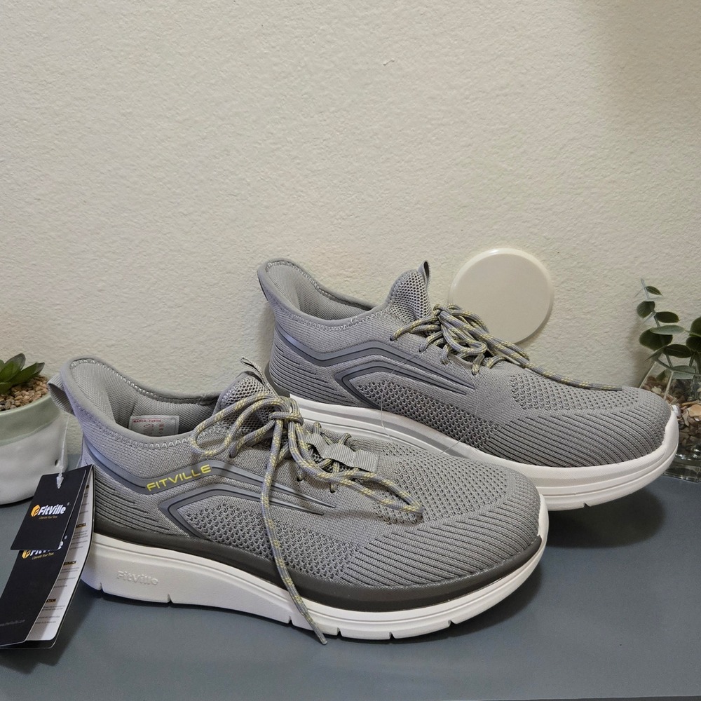 FitVille Men 9.5 Extra Wide Grey Slip On Sneakers walking shoes